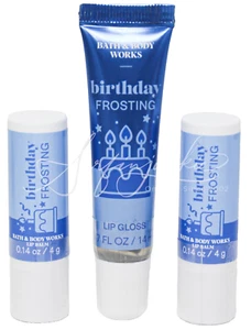 Bath & Body Happy Birthday Frosting Lippenbalsam 2 Stück + Lipgloss 1er Set Mini Reise - Bild 1 von 1