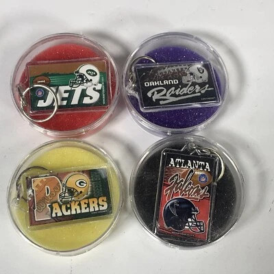 Vintage NFL Wincraft Packers Falcons NY Jets Oakland Raiders Keychain Lot NEW - Image 1 of 4