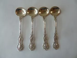 SET OF 4 GORHAM FLEURY STERLING SILVER MASTER SALT SPOONS PAT. 1907, ENGRAVED H - Picture 1 of 9