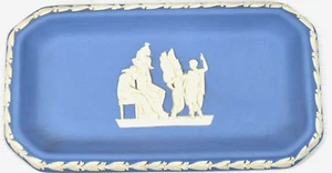 Wedgwood Jaspe AZUL Gres RECTANGULAR PIN BARATIJA PLATO PATRÓN BLANCO - Imagen 1 de 5