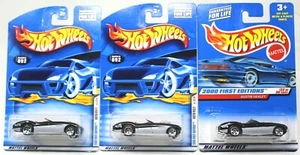 3 Austin Healey Hot Wheels 2000 First Editions Black/Silver w/Card Vari #D24 - Picture 1 of 9