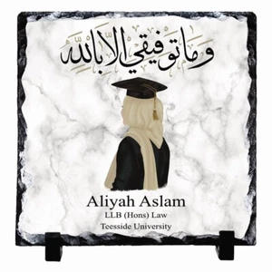 Personalised Custom Graduation Square Rock Slate Any Text 15 x 15cm Hijabi Beige - Picture 1 of 1