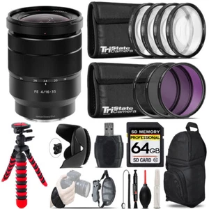 Sony Vario-Tessar T* FE 16-35mm ZA Lens + Macro Filter Kit & More - 64GB Kit Kit - Picture 1 of 9