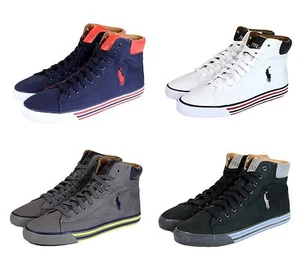 New Authentic Polo Ralph Lauren Harvey Canvas High Top Sneaker w/Logo - Picture 1 of 48