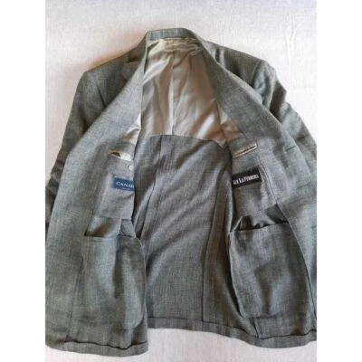 Abrigo Blazer Canali Guy La Ferrera 52R Espiga Forro Rayón Gris Mezcla de Lino Foto 1 de 4