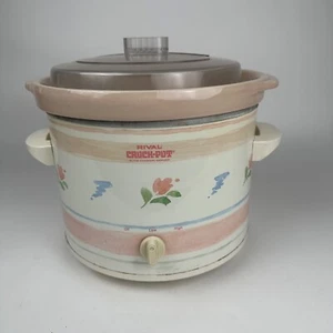 Vintage Rival 6 Quart Kroko-Topf Schongarer abnehmbares Steinzeug Modell 3656 Blumen - Bild 1 von 23