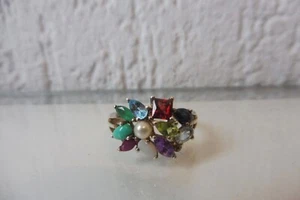 Anello Vecchio Molto Bello, 925 Argento Con Pietre Tagliate + Perla - Foto 1 di 4