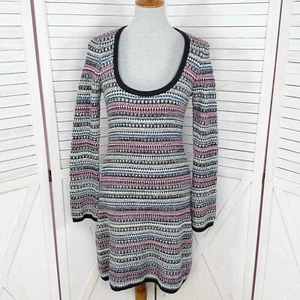 Vtg Moda International Sweater Dress Womens Medium Multicolor Striped Scoop Neck - Picture 1 of 13