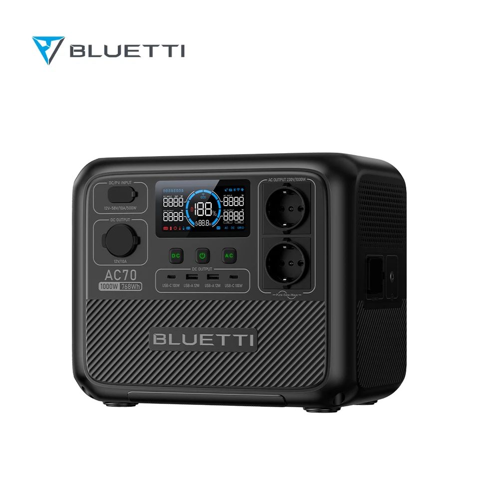 BLUETTI AC70 1000W 768Wh Generatore Solare Portatile per Campeggio Camper Backup