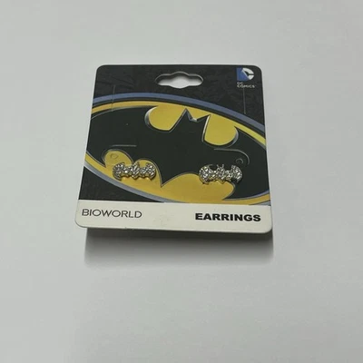 DC Comics Batman Bat Signal Logo Stud Bling Earrings Fashion Jewelry Superhero - Image 1 of 3