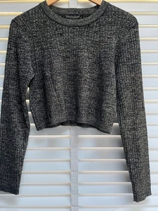 HOUSE OF HARLOW Cropped Pullover Gr. Large Schwarz Gold Metallic Faser Designer Top - Bild 1 von 8