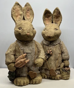 Sarah's Ático Pareja de Conejos Conejos Hombre Mujer Granja Envejecido - Imagen 1 de 20