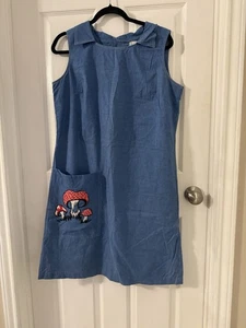 Vintage Lounge Craft Blue Midi Shift Dress Embroidered Mushroom Zip Back 21” PTP - Picture 1 of 5