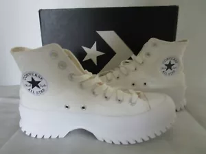 CONVERSE ALL STAR RUBBER-LUGGED WHITE CANVAS HI-TOP SNEAKERS WOMEN'S SIZE 9 - Picture 1 of 8