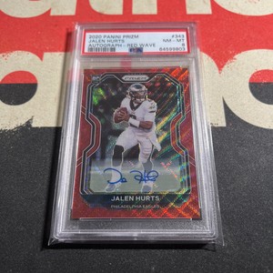 JALEN HURTS 2020 PANINI PRIZM ROOKIE AUTO RED WAVE PRIZM /149 #343 PSA 8