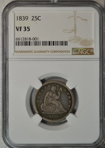1839 Seated quarter, No Drapery, NGC VF35..........Type Coin Company Cover