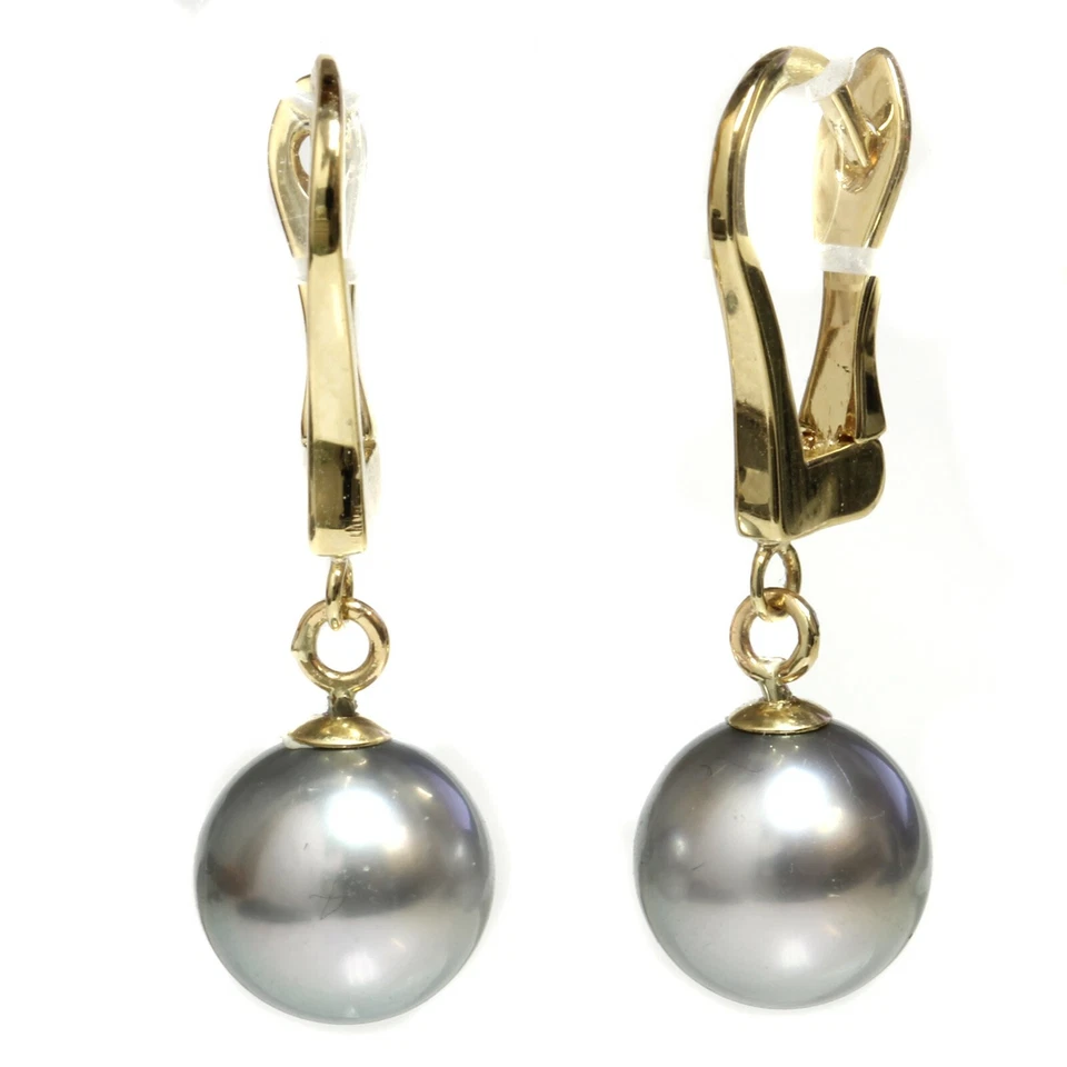 Tahitian Pearl Leverback Dangle Earrings Light Grey 14k Rose, white or yellow - Image 1 of 1