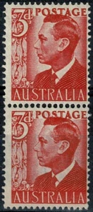 U4565 AUSTRALIA 1950 KGVI  3d scarlet SG 235aa coil pair  MH & MNH - Picture 1 of 1