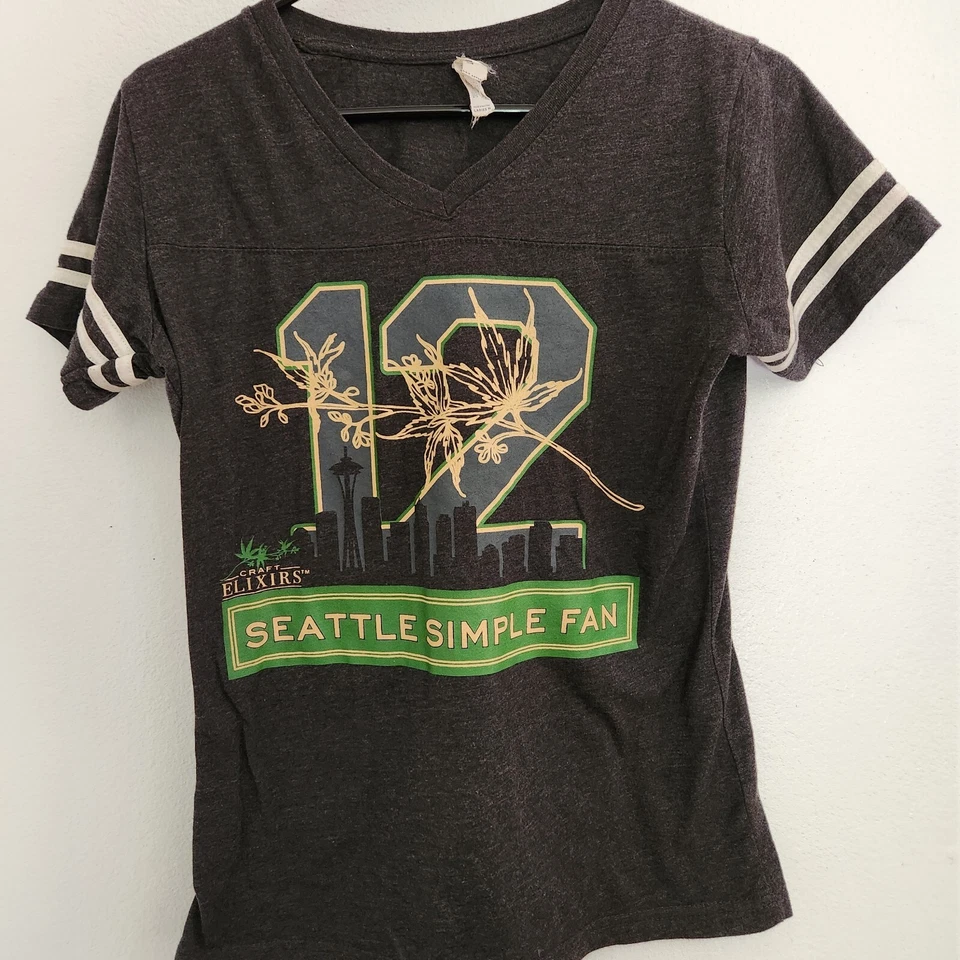 Craft Elixirs Marijuana Weed Sz M Sleeve Stripe Jersey V Neck Seattle Simple Fan Foto 1 de 4