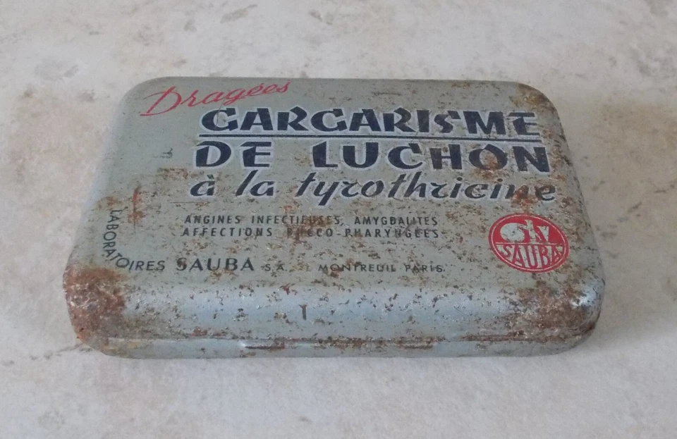 Ancienne Boite métal médicament Gargarisme de Luchon Sauba vintage vtg - Photo 1/4