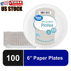 Uncoated Paper Plates 6 Inch 100 Count Disposable Snacks Strong Microwave Safe - Picture 1 of 4