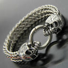 Silver 316L Stainless Steel Gothic Skull Cuban Franco Chain Men's Biker Bracelet