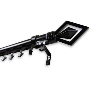 Rod Desyne Telescoping Traverse Curtain Rod 48"- 86"Cordless+Lenore Finial Black - Picture 1 of 2