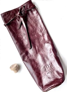 【RARE】•Moore & Giles• For NetJets- Burgundy Genuine Leather Wine Bottle Tote Bag - Picture 1 of 6