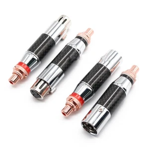2x Carbon Fiber with Rhodium Plated 3Pin XLR to RCA Male Female Audio Connector - Picture 1 of 11