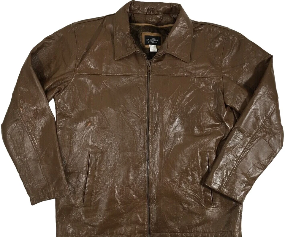 Haband Executive Brown Patchwork Leather  WINTER Jacket Fleece LINED Coat L - Image 1 of 4