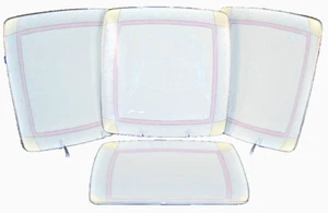 NORITAKE Aria Platinum Pink/Yellow Large Dinner Accent Square Plate Set/4 New - Picture 1 of 5