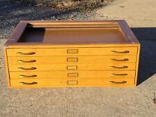 Vintage Oak Map Blueprint Metal Handles Flat File Cabinet 5 Drawers #4