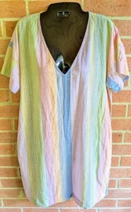 Madewell Cover-Up Shirt Dress S Pastel Stripe Oversized Beach Comfy Flowing Cute - Picture 1 of 7
