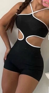 Women’s Black Bodysuit Yoga, Workout, Gym Romper, One Size Fits All (spandex) - Picture 1 of 4