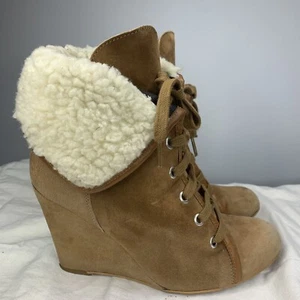 Botas al tobillo Andre para mujer 37 US 6 marrón gamuza piel sintética con cordones cuña hippie boho - Imagen 1 de 8