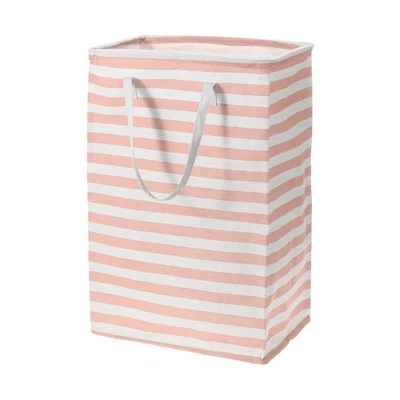 Большая складная корзина для белья 75 л с удобной ручкой для переноски, розовая полоса - Изображение 1 из 4
