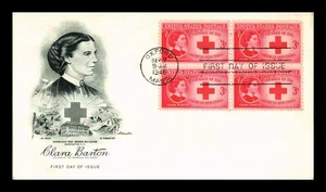 US COVER CLARA BARTON AMERICAN RED CROSS FDC SCOTT 967 BLOCK OF 4 ARTMATER - Picture 1 of 2