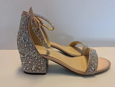 Betsey Johnson 女鞋 8.5 米 Mari 水钻宝石粗跟凉鞋 — 第 1/4 张图片