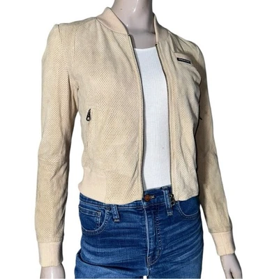 Jaqueta feminina vintage tamanho S camurça perfurada bronzeada com zíper completo Members Only - Imagem 1 de 4