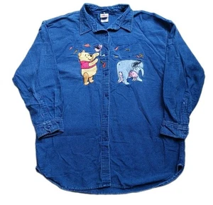 Disney Store Winnie The Pooh Eeyore Womens 2XL Embroidered Ribbed Denim Shirt - Picture 1 of 6