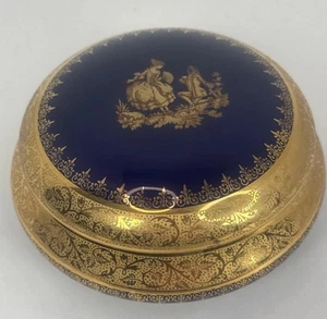 Veritable Bleu de Pour Limoges France 22K Gold Kobaltblau gewölbt Schmuckkästchen - Bild 1 von 12
