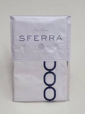 Sferra Catena King Sham branco/marinho 100% algodão percal feito na Itália - Imagem 1 de 4