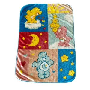 VTG Care Bears Throw Blanket Moon Hearts Stars Rainbow Fleece Plush Double Sided - Picture 1 of 4