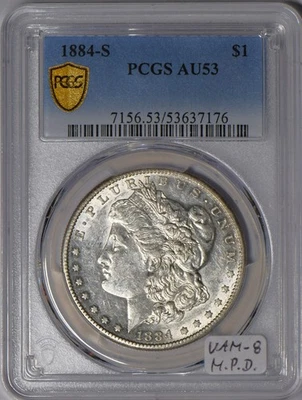1884-S Morgan Dollar PCGS AU-53; VAM-8, Mispunched Date - Image 1 of 4