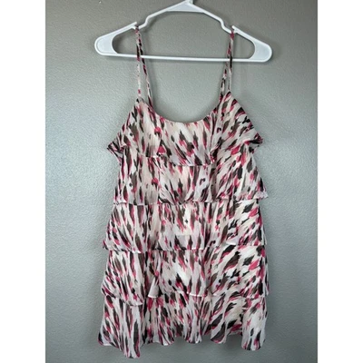 Camiseta sin mangas Candies para mujer con volantes en capas con estampado abstracto rosa multicolor talla L Foto 1 de 4