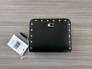 NWT Coach Leather Billfold Wallet With Rivets CU708 Silver / Black - Bild 1 von 10