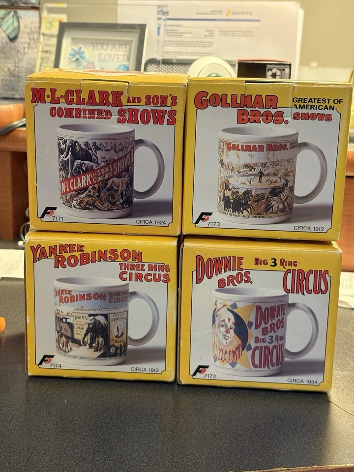 Vintage Flambro Circus World Museum 1980s Circus Poster Coffee Mugs - Set of 4 - Image 1 of 1