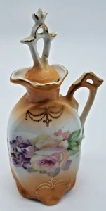 "Jarra antigua Victoria Austria 6"" de alto pintada a mano floral oro 24k con tapón" - Imagen 1 de 5