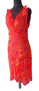 Chetta B Red Silk Floral Pattern Ruffle Dress Size 12 - Picture 1 of 7