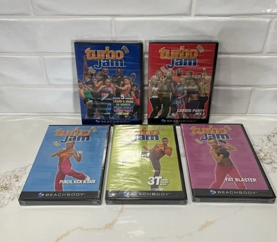 2006 & 2007 BeachBody turbo jam Workout DVDs-Set of Five-All Factory Sealed Foto 1 de 4